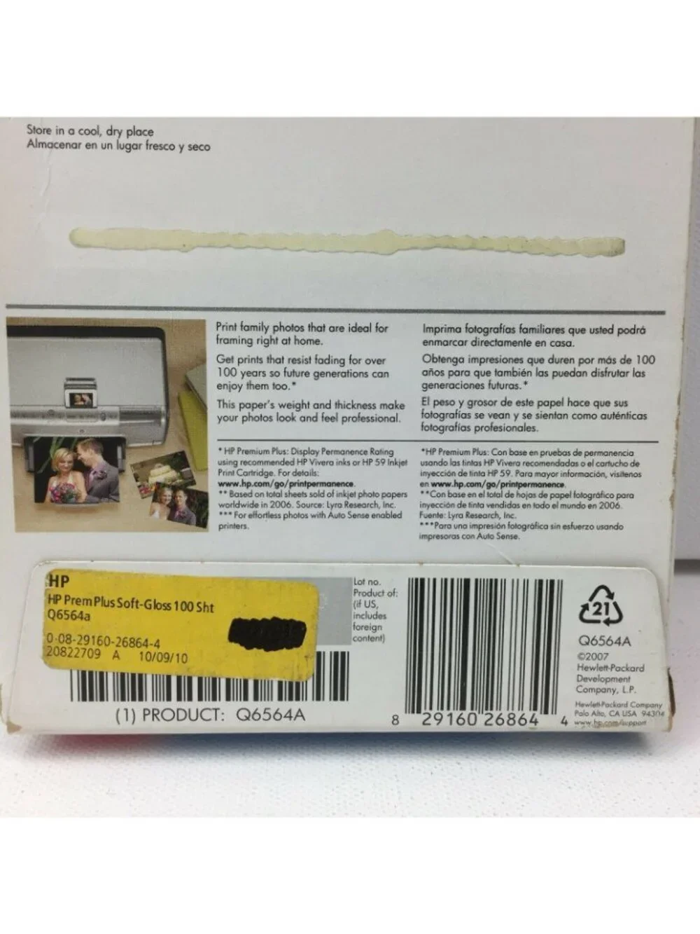 HP Inkjet Photo Paper Q6564A  4x6 Premium Plus Soft Gloss Printer 62 Sheets